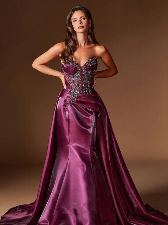 Cinderella Dresses & Skirts - New Plum Noir Liquid Organza Gown w/ Beads Embroidery & Mermaid Cut CDS568